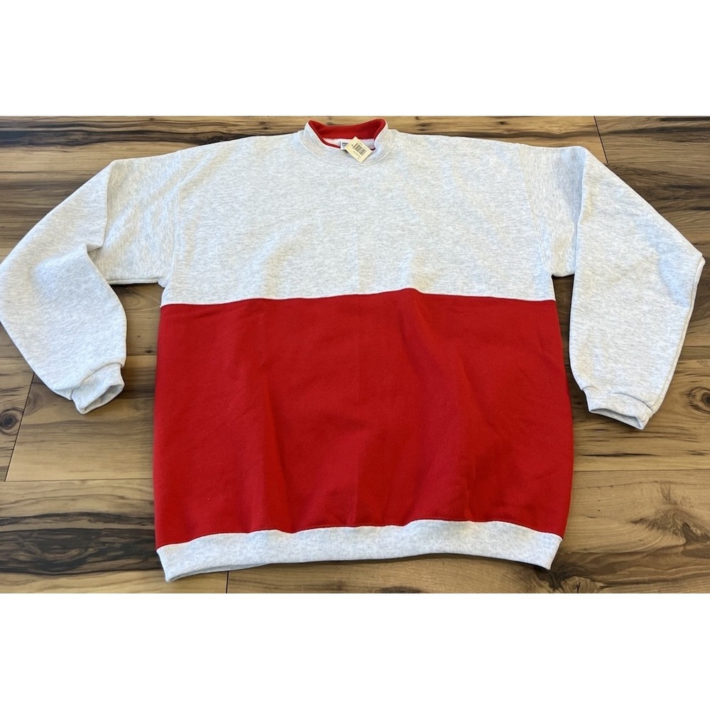 Vintage 20/20 Sport Sweatshirt Mens XL‎ Colorblock Red Gray Crewneck NWT